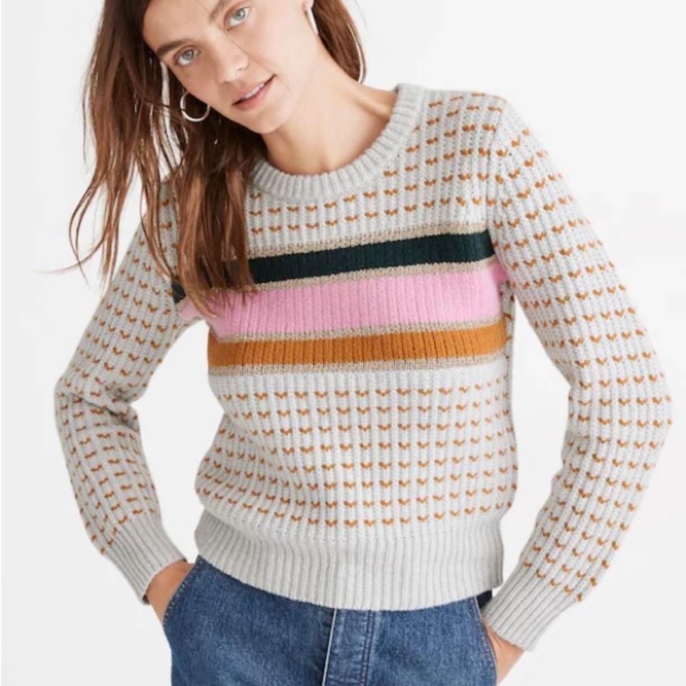 Madewell Striped Barfield Sweater In Heather Blizzard Size L